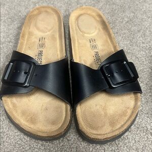 Project cloud womens leather black slides